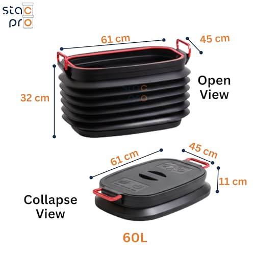 Image of Collapsible Pop-up Utility Bin 60 Litres | Foldable Dustbin for Kitchen, Car, Camping & Gardening | Space-Saving Portable Multipurpose Storage Bin with Lid, Anti-Slip Base & Carry Handles