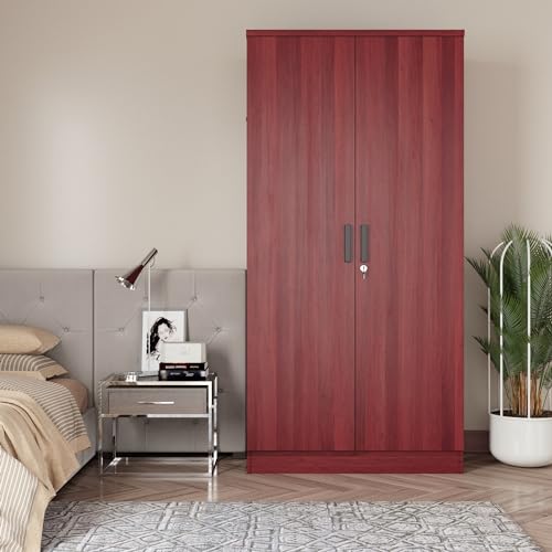 Woodpeckers Furniture And Mattress 2 Doors Wardrobe with Shelves (Mahogany)