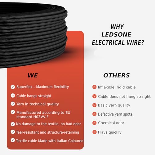 Image of LEDSone Black 18 AWG Fabric Covered Electrical Wire 32.8ft 3 Core Round Cloth Braided Lamp Cord 7mm Flexible Copper PVC Cable for Pendant Lights Chandeliers DIY Rewiring Indoor Projects