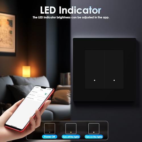 BSEED Smart Zigbee Schalter mit Steckklemme, Smart Lichtschalter Funktioniert mit Alexa & Google Home, Timing-Funktion, PC Rahmen, Zigbee Hub & Neutralleiter Erforderlich, 2 Fach 1 Weg, Schwarz