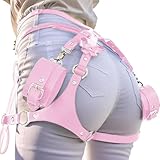 BAQOEYII Punk Leather Thigh Harness,Punk Waist Chain Belt,Pink Leather Waist Chain Beltfor women's and girls' jewelry belt body chains for Halloween