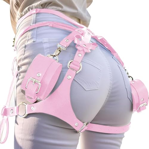 Punk Leather Thigh Harness,Punk Waist Chain Belt,Pink Leather Waist Chain Beltfor women's and girls' jewelry belt body chains for Halloween - Main Image