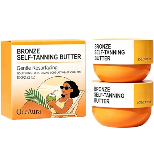 2 Pcs Bronze Self Tanning Butter Gradual Tanning Butter with Active Skincare Moisturizing Self Tanning Cream with Niacinamide Hyaluronic Acid & Vitamin E No Orange Tones 2.82 fl oz