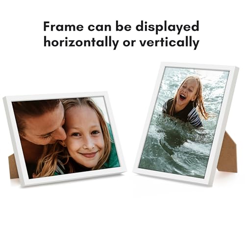 Image of Americanflat 8x11 Picture Frame with Shatter-Resistant Glass - Streamline Collection - Thin Border Photo Frame for Tabletop and Wall Display - Hanging Hardware and Easel Stand Included - White
