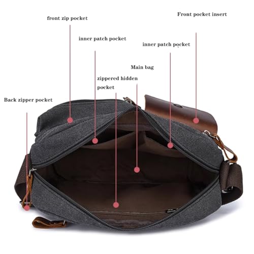 Multi-functional Vintage Shoulder Bag, Canvas, Men Casual Crossbody Bag, Multi Pocket, for Work Business Office Travel3
