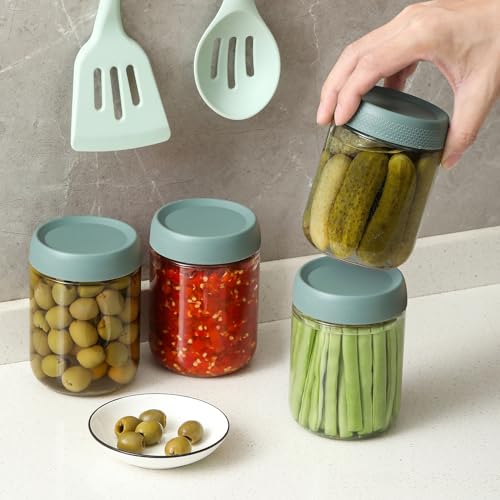 Image of NETANY 6-pack 16oz Glass jars with Airtight Lids, Overnight Oats Containers with Lids, Wide mouth Mason Salad jars, Glass Food Storage Containers for Snacks Yogurt Spice Sugar - Green