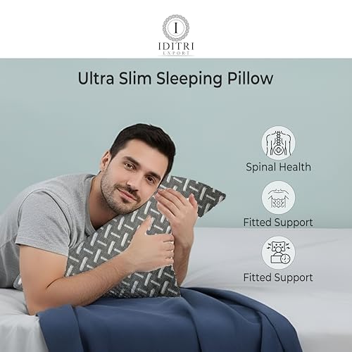 Image of Ultra Slim Sleeping Pillow, Gray Geometric Memory Foam for Spinal Health, Breathable Jacquard Fabric Cover, Orthopedic Bedding for Stomach and Back Sleepers, Aligned Spine,55x40x5 cm