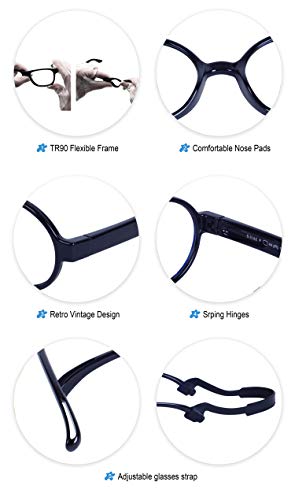 Image of Kids Glasses Clear Lens Blocking Blue Light Flexible Rubber Frame + Strap + Case