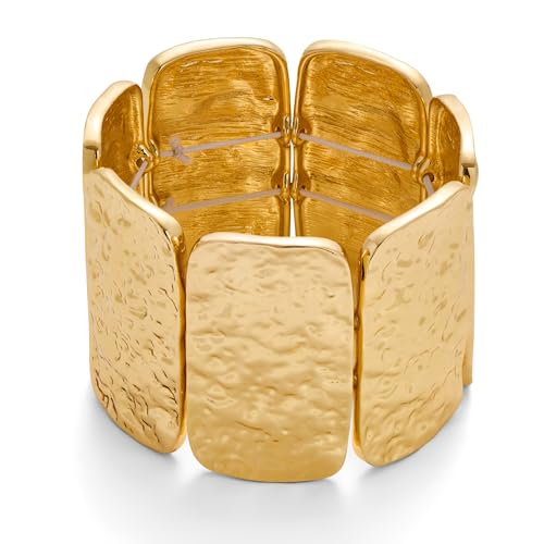 TOVABA Damen Armreif Gold Breit – Gehämmertes Design, Elastisch, Allergiefrei & Farbtreu, Moderner Statement-Schmuck für Frauen
