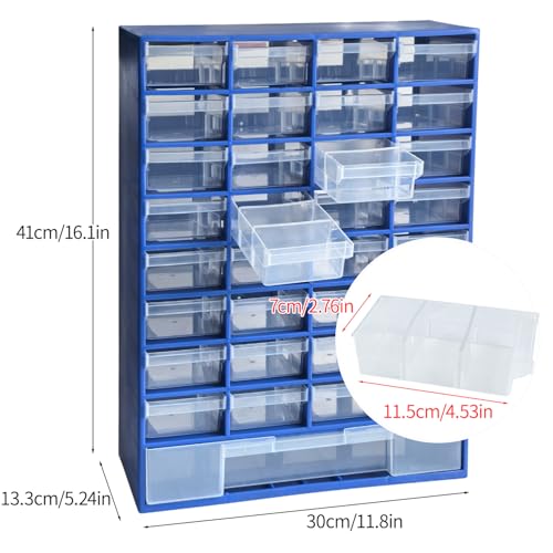 SUGOOE 33 Drawer Plastic Small Parts Organizer, Storage Bin with Drawers for Hardware, Parts, Crafts, Beads, 11.8 x 16.1 x 5.2 Inches (Blue) by SUGOOE - Used condition - Image 2