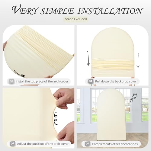 Image of Ivory Arch Backdrop Cover Set of 3 (7.2ft, 6.6ft, 6ft), Double-Sided Spandex Chiara Arch Frame Covers, Wrinkle-Free Low-Transparency Fabric for Wedding Birthday Party Decor (No Stand)