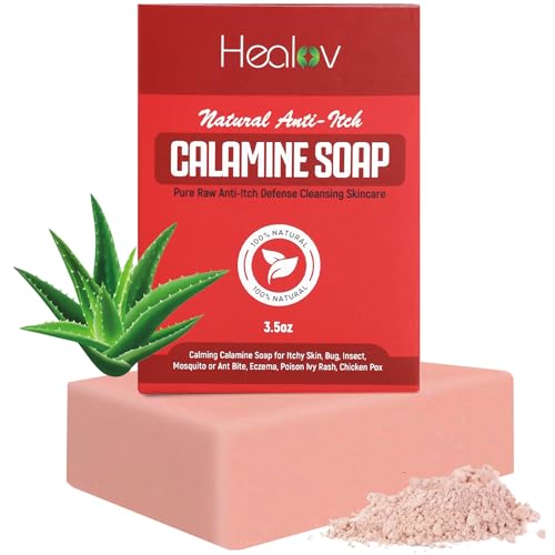 Calamine Soap Bar for Itching All Natural Instant Itch Relief Calming Calamine Soap for Itchy Skin Insect Bite Eczema Ivy Rash Chicken Pox Pure Raw Anti-Itch Defense Cleansing Skincare