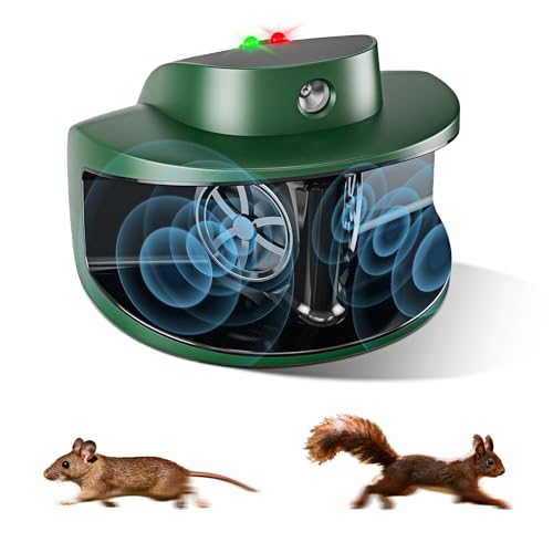 MEKEET Ultraschall Maus und Ratten 360°, Mäuseabwehr, Frequenz Regelbar, LED Stroboskoplicht Nagetierbekämpfung für Nagetiere, Spinnen, Eichhörnchen, Mäuse