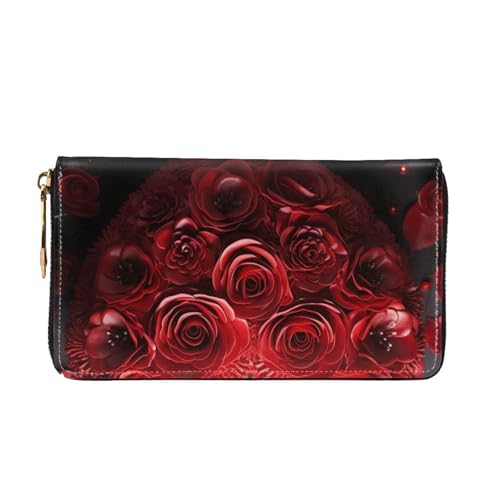 Red Rose Love Heart Women Wallets Leather Zip Around Clutch Purses Waterproof Credit Card Holder With Phone Holder Ladies Travel Coin Purse2