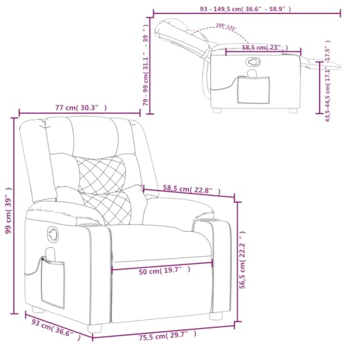 Sillón reclinable manual tela negro miniatura 3
