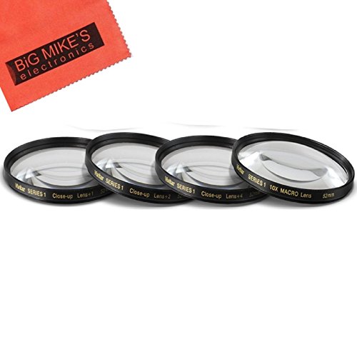 52mm Close-Up Filter Set (+1, +2, +4 and +10 Diopters) Magnification Kit for Canon, Olympus, Pentax, Sony, Sigma, Tamron Digital Cameras and Camcorders + Microfiber Cleaning Cloth