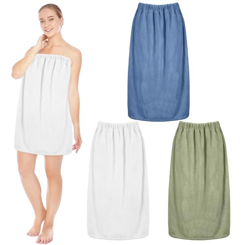 Image of Cuffbow 3 Pcs Towel Wrap for Women Spa Body Robe Full Length Female Bath Shower with Adjustable Closure Elastic Top Plush