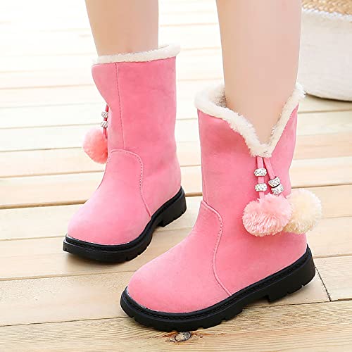 POLG Kids Girls Princess Shoes Fashion Bowkont Cotton Boots Slip-on Warm Shearling Winter Lightweight Snow Boots2
