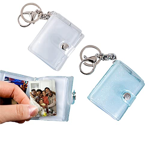 ZoeTekway Mini álbum de fotos portátil de 2 piezas con cierre de langosta y llavero, 32 bolsillos, foto personalizada para almacenamiento de fotos de 2 pulgadas (azul brillante y blanco claro) Cover