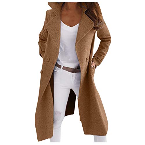 Hemlock Women Double Breasted Wool Coat Lapel Long Trench Jacket Winter Coats Slim Woolen Jacket Long Outwear Khaki