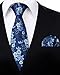 HISDERN Mens Ties Extra Long Blue Ties and Pocket Square Set Classic Floral Silk Neckties for Men Handkerchief Wedding Party Prom