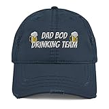 Dad BOD Drinking Team Hat - Drinking Hats for Men - Slanted Text and Beer Mugs Distressed Dad Hat Navy