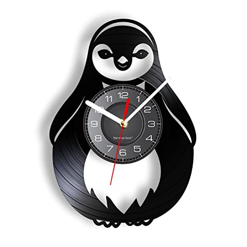 OTKU Vinyl Record Clock 3D Penguin Wall Clock Sea Life Animal South Africa Bird Water Jackass Mammal Vinyl Record Wall Clock Kid Room Wall Decor for Room Decoration