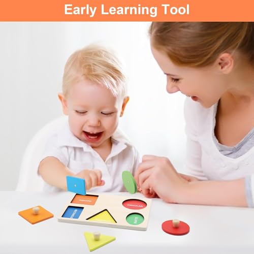 HENGBIRD Holzpuzzle Montessori Geometrisches Puzzle steckpuzzle Holz ab 1 Jahr Spielzeug zum Erlernen von Farben und Formen Lernspielzeug Geeignet für Babys Kleinkinder Kinder