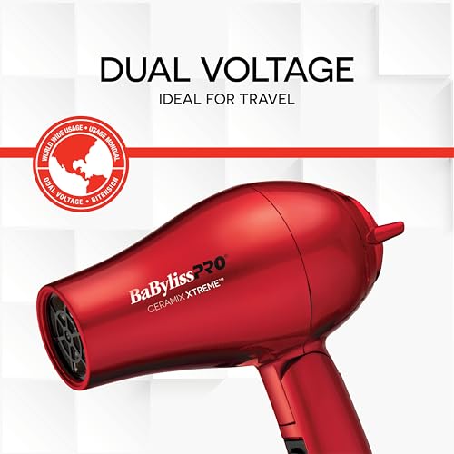BaBylissPRO Ceramix Xtreme Ceramic Travel Hairdryer, Red, 1 Count