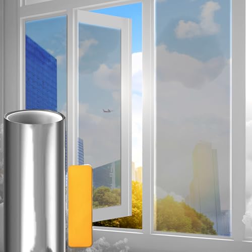 Window Film Priavcy Film for Glass Windows, One Way Heat Reflective Mirrored Window Film For UV Sun Blocker For Home Office (40 x 200 cm, Silver)