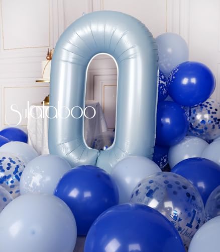 Image of 40Inch Light Blue Number 0 Balloon Large Helium Light Blue Number Balloons 0-9 Giant Digital 0th Foil Mylar Big Party Balloon for Men Birthday Party Anniversary Graduation Decorations