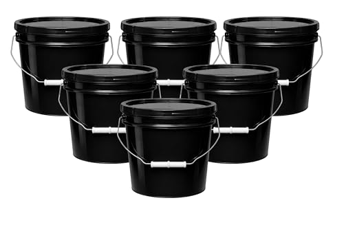 Image of MKS Plastics 2-Gallon Bucket with Airtight Lid - Made in USA, Food Grade BPA Free Plastic, Heavy Duty Multi-Use, Metal Handle with Grip, Stackable Storage - Black, 6 Pack