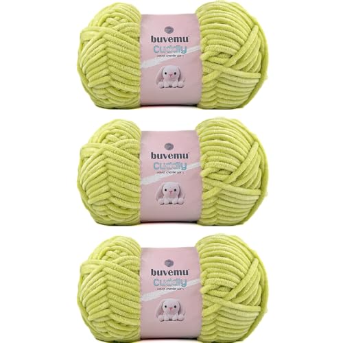 Image of Cuddly Velvet Chenille Yarn, Super Soft Fluffy Bulky for Knitting Crocheting Blanket Amigurumi, Durable for Shedding, 100 Gram (3.53 Ounces) 109 Yards (100 Meters) (Chartreuse) (3 Skeins)