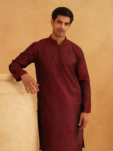 Image of SOJANYA (Since 1958 Men's Silk Blend Ethnic Motifs Paisley Design Long Kurta