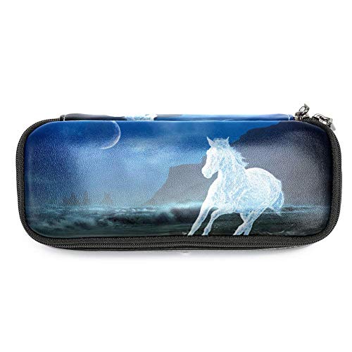 Preisvergleich Produktbild Desheze Gefrorenes Pferd Federmäppchen Leder wasserdicht große Kapazität Bleistift Veranstalter Briefpapier Box für Jungen und Mädchen 19x7.5x3.8cm