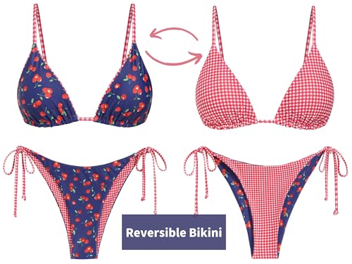 Image of ZAFUL Women's Triangle Bikini Floral String Bikini Set Two Piece Swimsuit Bathing Suits