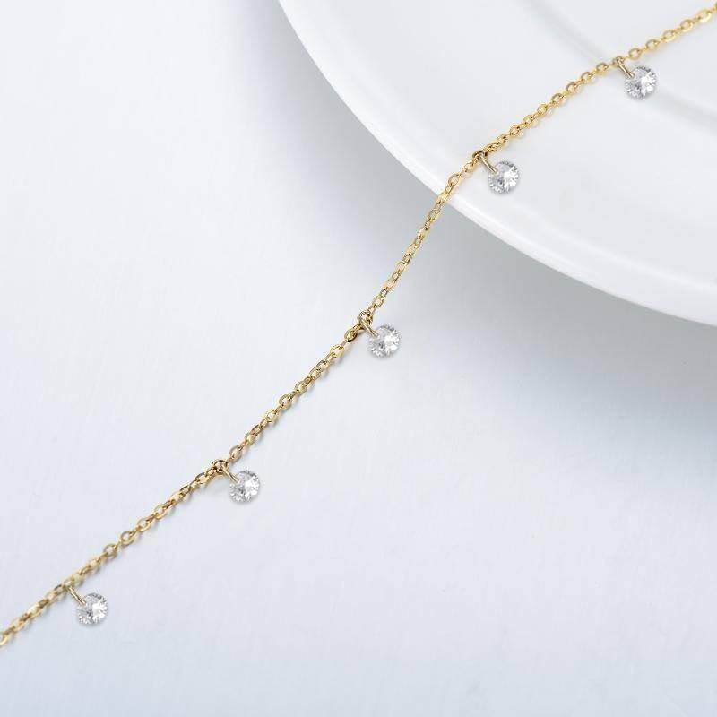 14K Gold Station Bracelet for Women,Yellow Gold Simple Metal Piece/Cubic Ziron Bracelets Anniversary Christmas Mother’s Day Jewelry Gift for Mom Wife Her 6.5''+2'' - Image 4