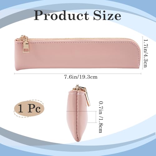 Image of GORGECRAFT Stationery Storage Bag PU Leather Pencil Case Slim Design Soft Small Aesthetic Pen Pouch Solid Color Portable Zipper Cosmetic Bag for Pen Pencils Markers Gifts (Pink)