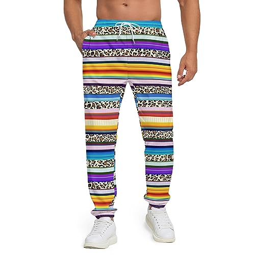 AYUNIX Men's Sweatpants Mexican Stripes Leopard Print Joggers Pants for Men Cargo Joggers for Athletic Workout Hiking