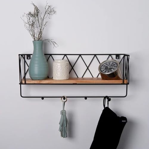 Insight Arts Wooden Metal Organizers for Bathroom, Kitchen, and Rustic Wall-Mounted Hanging Shelf Farmhouse Wall Bookshelf-Black Natural