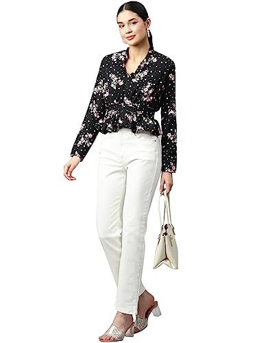 Image of IVES Women's Printed Polyester Full Sleeves | V Neck | Regular Fit Crop Top