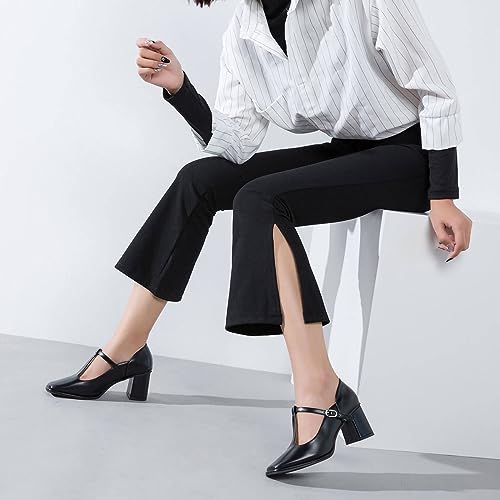 miss left Women Closed Square Toe Mary Jane Pump T-Strap Mid Block Chunky Heeled Comfy Party Work Dress Shoes Size 4-16 US4