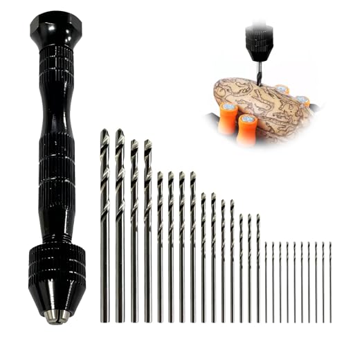 Mini Perceuse à Main avec 25 Micro Forets Hélicoïdaux Ajustables, perceuse manuelle précision pour Bricolage Modélisme Bijoux Résine Bois Plastique Artisanat Travail Manuel Perçage de Petits TrouS