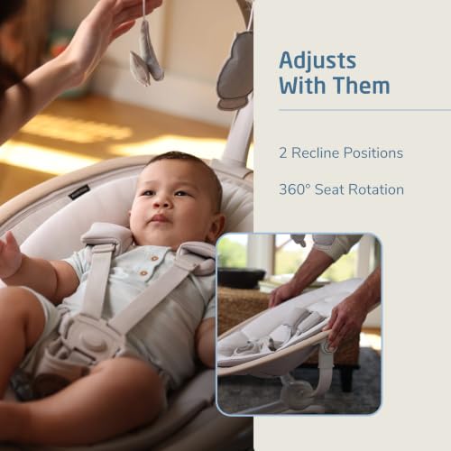 Maxi-Cosi Cassia Electric Baby Swing with Music - Classic Oat | 360-Degree Seat Rotation, 5 Swing Speeds & 12 Melodies; Motion Sensor Activation & 2 Recline Positions - image 4