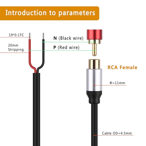 Paquete de 2 cables de altavoz RCA hembra a cable desnudo para reparación de audio 3