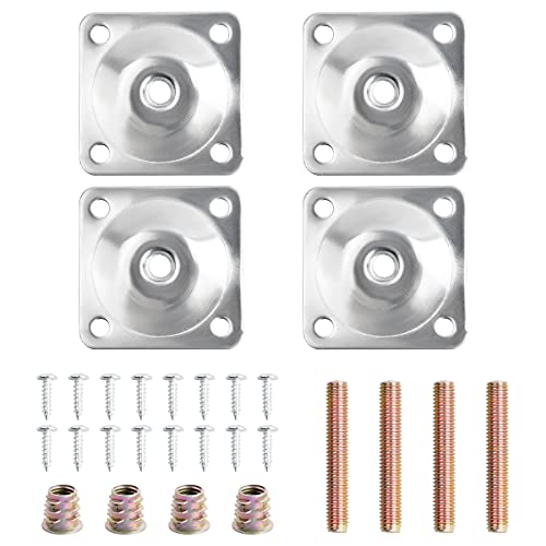 Daelesr Lot de 4 M8 Plaques de Montage de Pied avec Boulons et Vis, Plaques de Fixation pour Pieds de Meubles, Argent Supports de Montage pour Jambes Pieds de Canapé Table Fauteuil Sièges Meuble