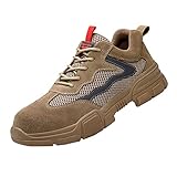YOGYE Sicherheitsschuhe Herren S3 Arbeitsschuhe,Schweiß Absorbierende Weiches Bequem Und Atmungsaktives,Herren Damen Sportliche Atmungsaktive Stahlkappenschuhe,Khaki▁37