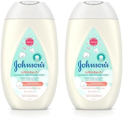 Image of Johnson's CottonTouch Newborn Baby Face and Body Lotion, Hypoallergenic Moisturization for Baby's Skin, Made with Real Cotton, Paraben-Free, Dye-Free, 13.6 fl. oz (Pack of 2)