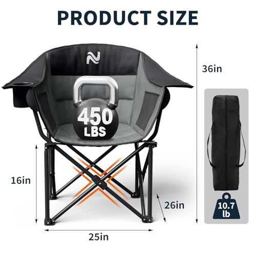 NAIZEA Silla de Camping Acolchada, Silla Plegable para Exterior, Silla Portátil con Reposabrazos Resistente con Bolsillos Laterales y Porta Vasos para Playa, Césped, Picnic, Pesca y Senderismo miniatura 3
