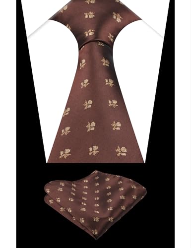 Image of Alizeal Mens 3.15'' Light Color Rustic Tie Handkerchief | with Flower Printed Handkerchief for Wedding Business Daily Wear